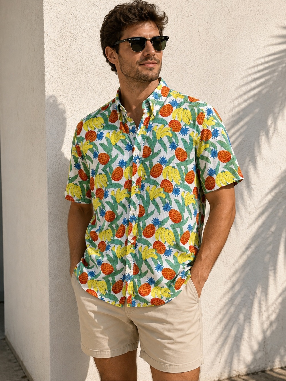 Tommy Hilfiger Tropical Fruit Print Short-Sleeve Button-Up Shirt - Yellow/Green